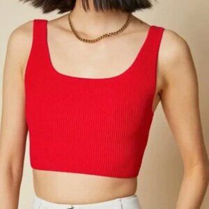 Aritzia x Babaton Sculpt Knit Square Neck Ribbed Cropped Red Tank Top M